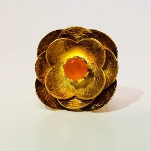 14K Gold Plated Carnelian Flower Ring